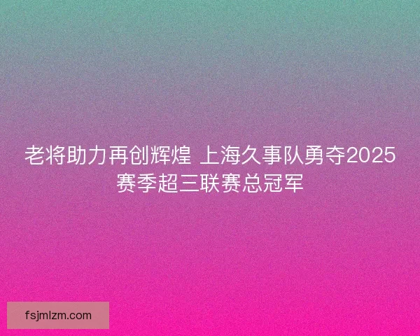 老将助力再创辉煌 上海久事队勇夺2025赛季超三联赛总冠军